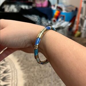 Vintage Enamel Clasp Blue and Gold Bracelet